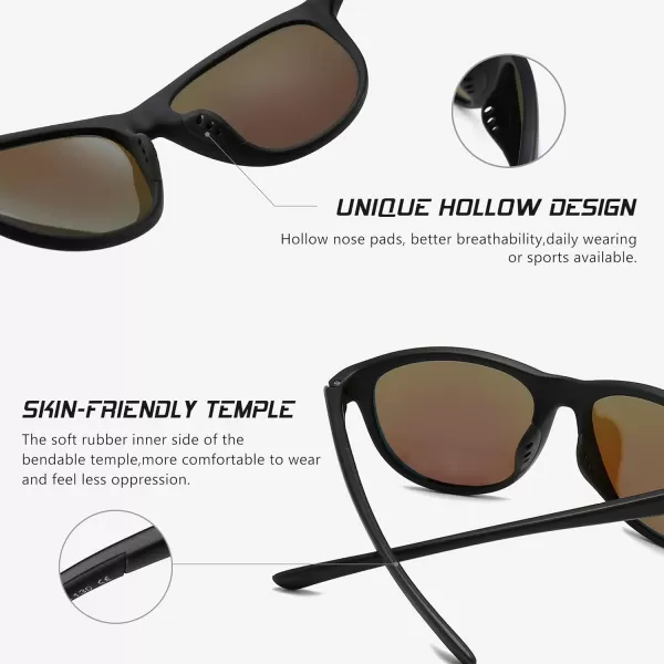 SUNGAIT Ultralight Polarized Sunglasses for Men Women Unbreakable UV Protection Fishing Cycling Running Polarized Blue Mirror LensBlack Frame Matte Finish S801PGSHEKL