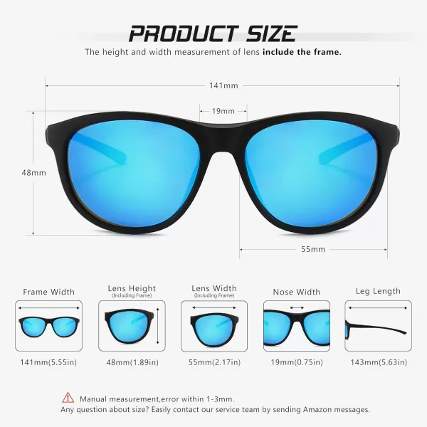 SUNGAIT Ultralight Polarized Sunglasses for Men Women Unbreakable UV Protection Fishing Cycling Running Polarized Blue Mirror LensBlack Frame Matte Finish S801PGSHEKL