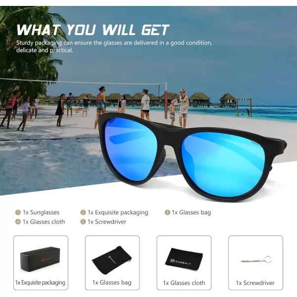 SUNGAIT Ultralight Polarized Sunglasses for Men Women Unbreakable UV Protection Fishing Cycling Running Polarized Blue Mirror LensBlack Frame Matte Finish S801PGSHEKL