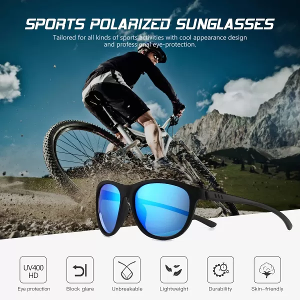 SUNGAIT Ultralight Polarized Sunglasses for Men Women Unbreakable UV Protection Fishing Cycling Running Polarized Blue Mirror LensBlack Frame Matte Finish S801PGSHEKL