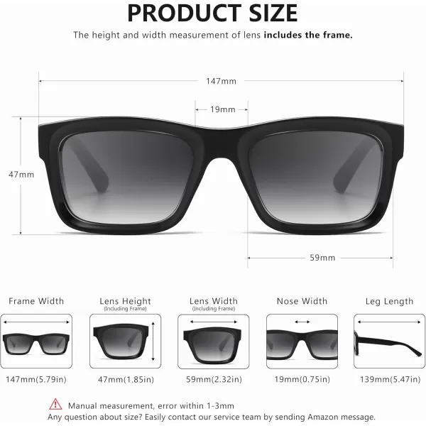 SUNGAIT Unisex Classic Rectangular Sunglasses UV400 ProtectionGlossy Black FrameGray Gradient Lens