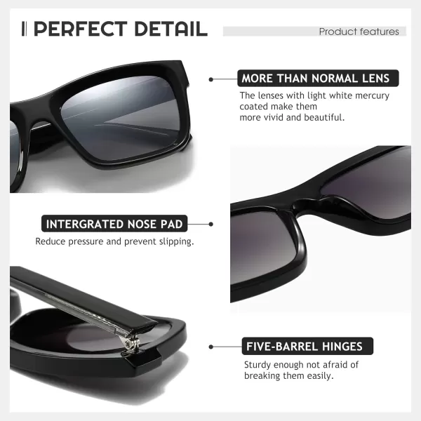 SUNGAIT Unisex Classic Rectangular Sunglasses UV400 ProtectionGlossy Black FrameGray Gradient Lens