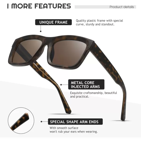 SUNGAIT Unisex Classic Rectangular Sunglasses UV400 ProtectionMatte Havana FrameLight Brown Lens