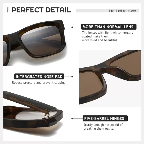 SUNGAIT Unisex Classic Rectangular Sunglasses UV400 ProtectionMatte Havana FrameLight Brown Lens