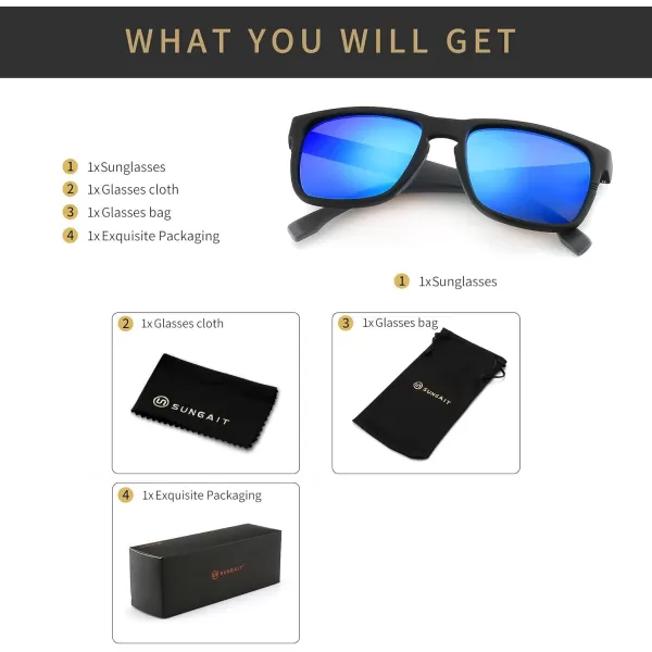 SUNGAIT Unisex Polarized Sunglasses Stylish Sun Glasses with Spring Hinges for Men ampamp WomenBlack Frame Matte Finish Blue Mirror Lens