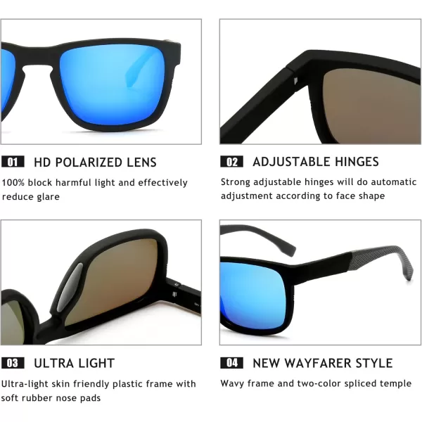 SUNGAIT Unisex Polarized Sunglasses Stylish Sun Glasses with Spring Hinges for Men ampamp WomenBlack Frame Matte Finish Blue Mirror Lens