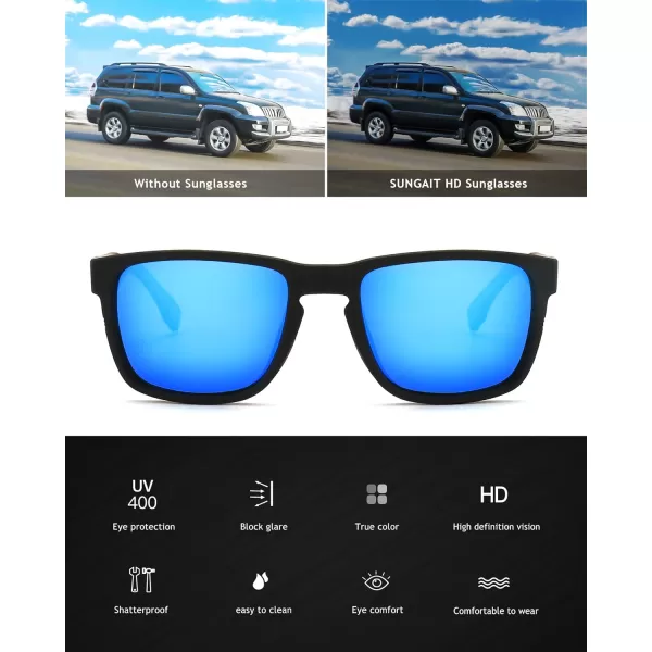 SUNGAIT Unisex Polarized Sunglasses Stylish Sun Glasses with Spring Hinges for Men ampamp WomenBlack Frame Matte Finish Blue Mirror Lens