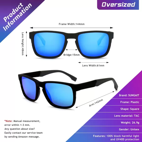 SUNGAIT Unisex Polarized Sunglasses Stylish Sun Glasses with Spring Hinges for Men ampamp WomenBlack Frame Matte Finish Blue Mirror Lens