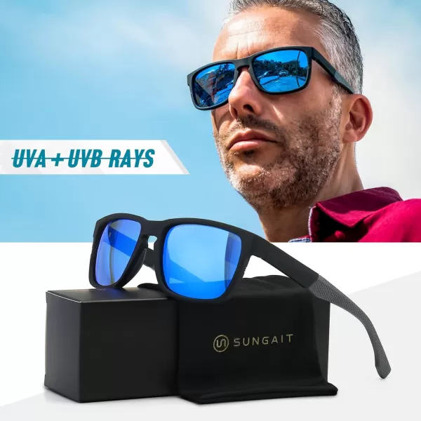 SUNGAIT Unisex Polarized Sunglasses Stylish Sun Glasses with Spring Hinges for Men ampamp WomenBlack Frame Matte Finish Blue Mirror Lens
