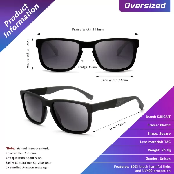 SUNGAIT Unisex Polarized Sunglasses Stylish Sun Glasses with Spring Hinges for Men ampamp WomenBlack Frame Matte Finish Grey Gradient Lens