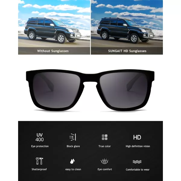 SUNGAIT Unisex Polarized Sunglasses Stylish Sun Glasses with Spring Hinges for Men ampamp WomenBlack Frame Matte Finish Grey Gradient Lens