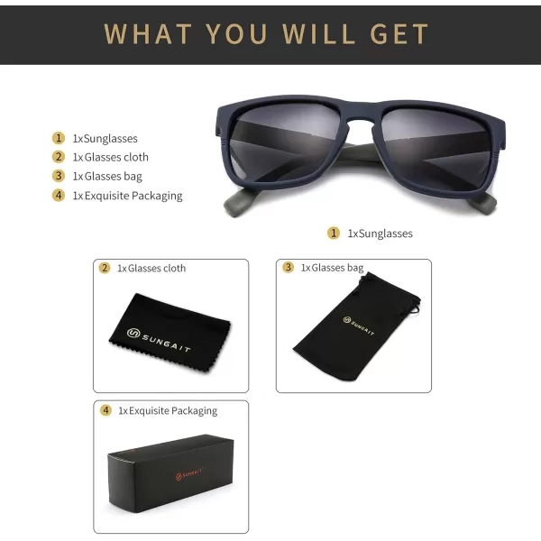 SUNGAIT Unisex Polarized Sunglasses Stylish Sun Glasses with Spring Hinges for Men ampamp WomenBlue Frame Matte FinishGrey Gradient Lens