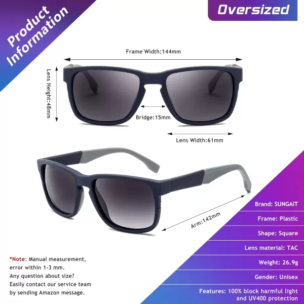 SUNGAIT Unisex Polarized Sunglasses Stylish Sun Glasses with Spring Hinges for Men ampamp WomenBlue Frame Matte FinishGrey Gradient Lens