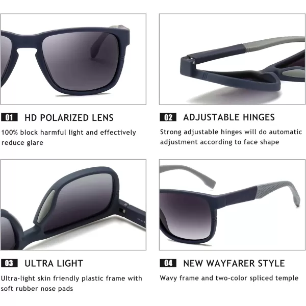 SUNGAIT Unisex Polarized Sunglasses Stylish Sun Glasses with Spring Hinges for Men ampamp WomenBlue Frame Matte FinishGrey Gradient Lens