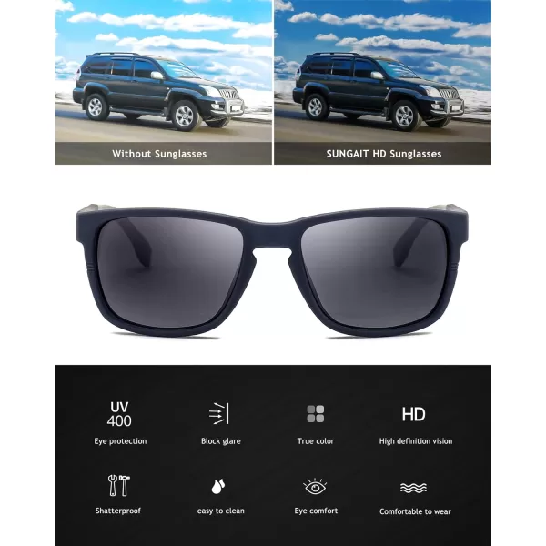 SUNGAIT Unisex Polarized Sunglasses Stylish Sun Glasses with Spring Hinges for Men ampamp WomenBlue Frame Matte FinishGrey Gradient Lens