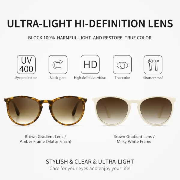 SUNGAIT Vintage Round Sunglasses for Women Men Classic Retro Designer Style2 Pack Nonpolarized Matte AmberBrown Gradientmilky WhiteBrown Gradient