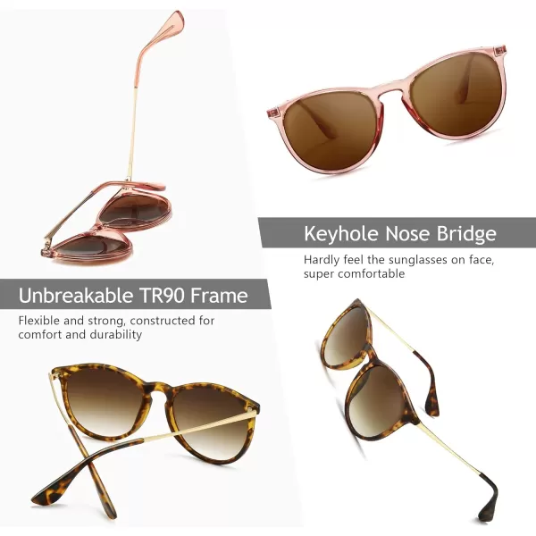 SUNGAIT Vintage Round Sunglasses for Women Men Classic Retro Designer Style2 Pack Polarized Matte AmberBrown Gradientglossy Pink BrownLightbrown