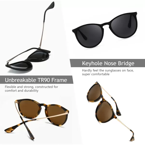 SUNGAIT Vintage Round Sunglasses for Women Men Classic Retro Designer Style2 Pack Polarized Matte BlackGrayglossy LeopardBrown