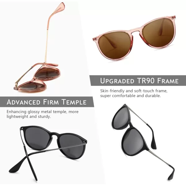SUNGAIT Vintage Round Sunglasses for Women Men Classic Retro Designer Style2 Pack Polarized Matte BlackGrayglossy Pink BrownLightbrown