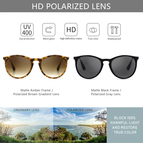 SUNGAIT Vintage Round Sunglasses for Women Men Classic Retro Designer Style2 Pack Polarized Matte BlackGraymatte AmberBrown Gradient