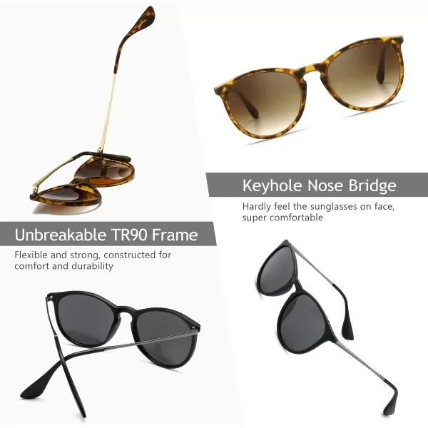 SUNGAIT Vintage Round Sunglasses for Women Men Classic Retro Designer Style2 Pack Polarized Matte BlackGraymatte AmberBrown Gradient