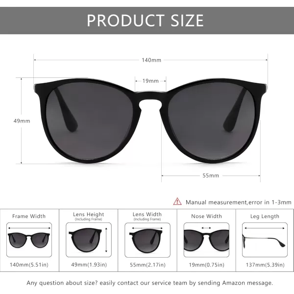 SUNGAIT Vintage Round Sunglasses for Women Men Classic Retro Designer Style2024 Black Frame Matte FinishPolarized Gray Lens