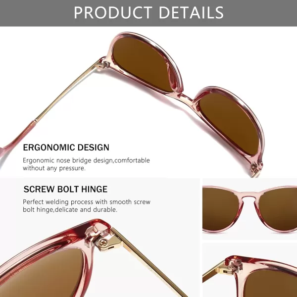 SUNGAIT Vintage Round Sunglasses for Women Men Classic Retro Designer Style2024 Pink Brown Frame Glossy FinishPolarized Lightbrown Lens