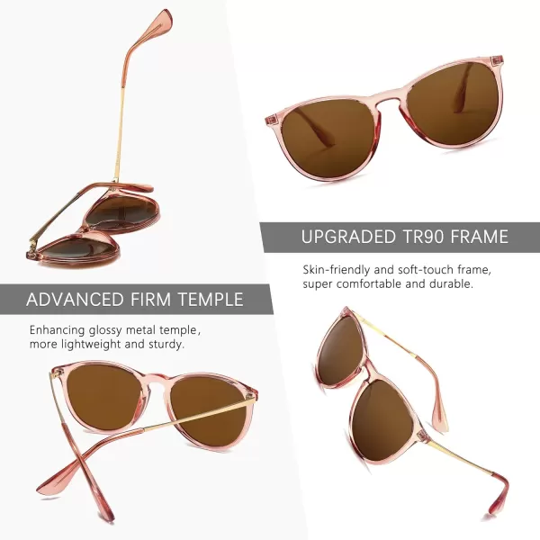 SUNGAIT Vintage Round Sunglasses for Women Men Classic Retro Designer Style2024 Pink Brown Frame Glossy FinishPolarized Lightbrown Lens