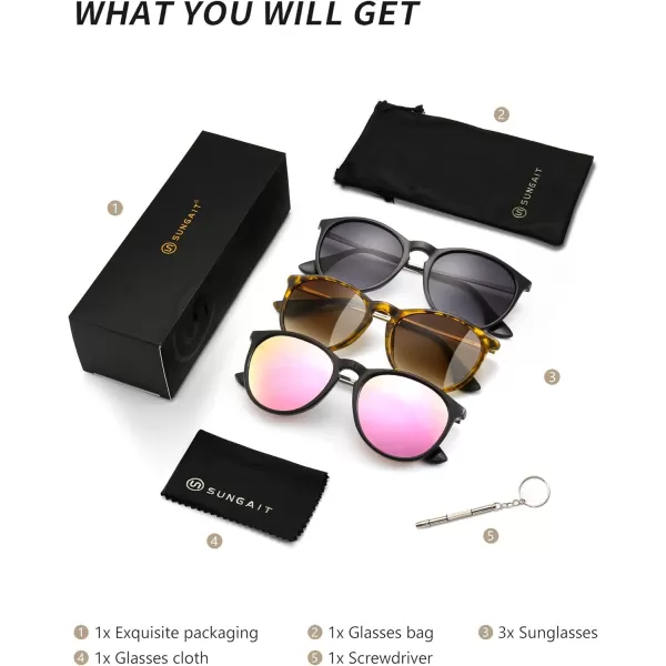 SUNGAIT Vintage Round Sunglasses for Women Men Classic Retro Designer Style3 Pack Polarized Matte AmberBrown Gradientmatte BlackGray Gradientglossy BlackSakura Pink