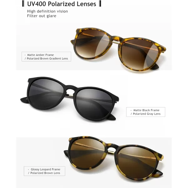 SUNGAIT Vintage Round Sunglasses for Women Men Classic Retro Designer Style3 Pack Polarized Matte AmberBrown Gradientmatte BlackGrayglossy LeopardBrown