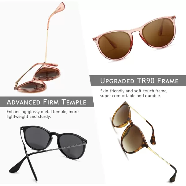 SUNGAIT Vintage Round Sunglasses for Women Men Classic Retro Designer Style3 Pack Polarized Matte AmberBrown Gradientmatte BlackGrayglossy Pink BrownLightbrown
