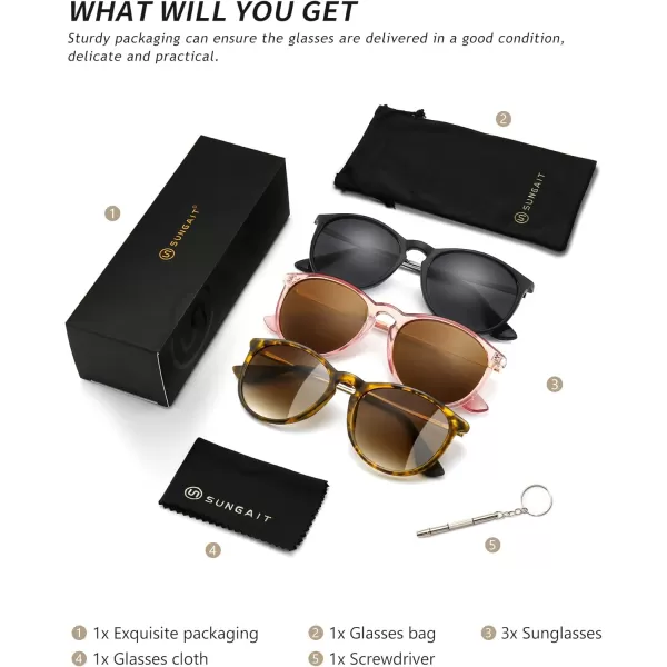 SUNGAIT Vintage Round Sunglasses for Women Men Classic Retro Designer Style3 Pack Polarized Matte AmberBrown Gradientmatte BlackGrayglossy Pink BrownLightbrown