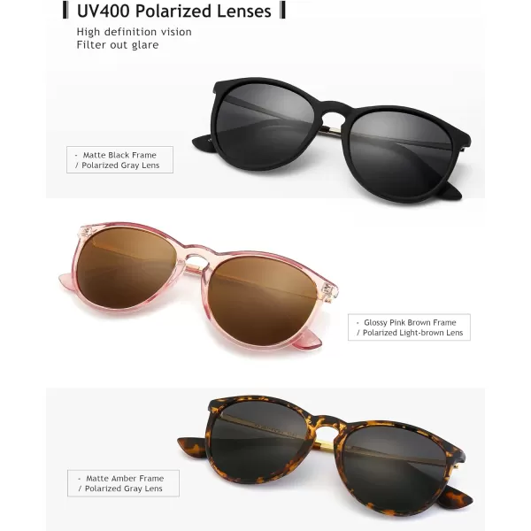 SUNGAIT Vintage Round Sunglasses for Women Men Classic Retro Designer Style3 Pack Polarized Matte BlackGrayglossy Pink BrownLightbrownmatte AmberGray