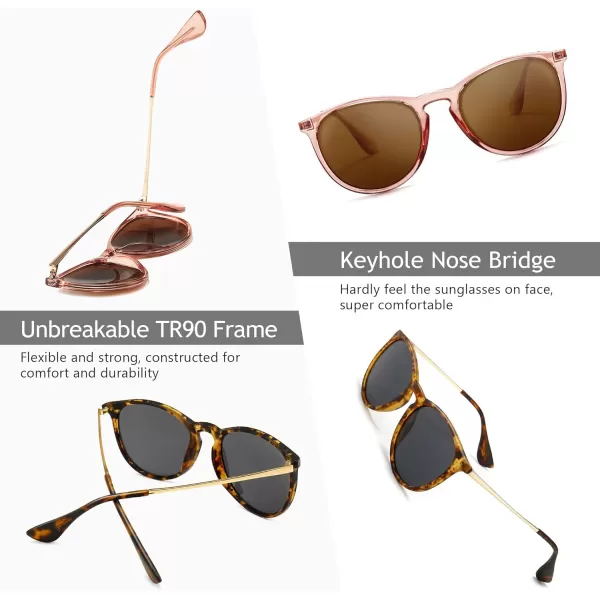 SUNGAIT Vintage Round Sunglasses for Women Men Classic Retro Designer Style3 Pack Polarized Matte BlackGrayglossy Pink BrownLightbrownmatte AmberGray