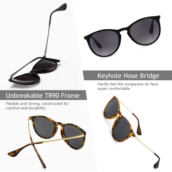 SUNGAIT Vintage Round Sunglasses for Women Men Classic Retro Designer Style3 Pack Polarized Matte BlackGraymatte BlackGray Gradientmatte AmberGray