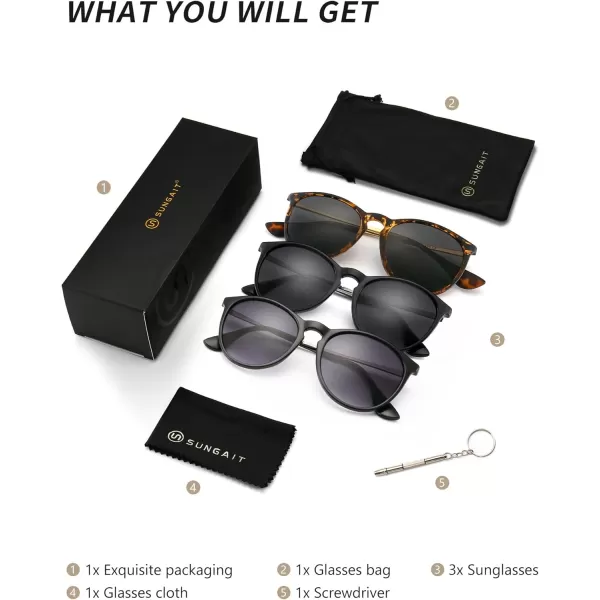 SUNGAIT Vintage Round Sunglasses for Women Men Classic Retro Designer Style3 Pack Polarized Matte BlackGraymatte BlackGray Gradientmatte AmberGray