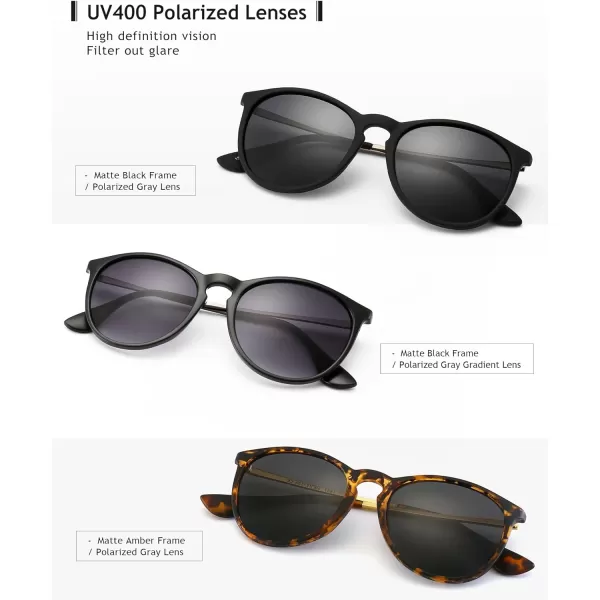 SUNGAIT Vintage Round Sunglasses for Women Men Classic Retro Designer Style3 Pack Polarized Matte BlackGraymatte BlackGray Gradientmatte AmberGray