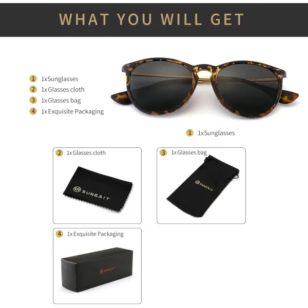 SUNGAIT Vintage Round Sunglasses for Women Men Classic Retro Designer StyleAmber Frame Matte FinishPolarized Gray Lens