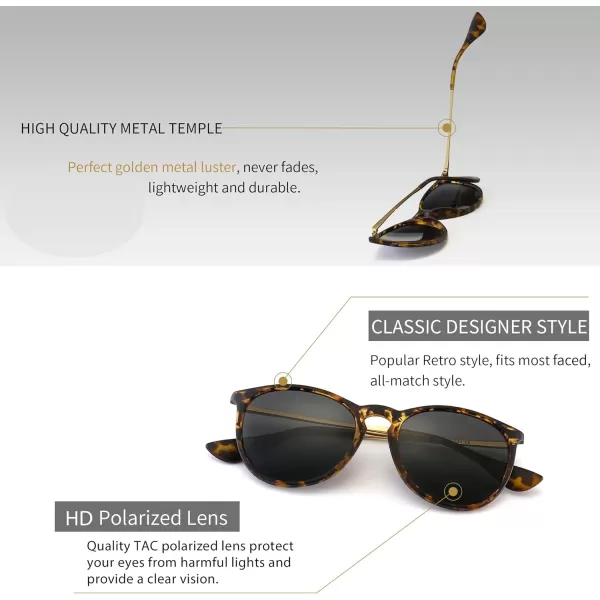 SUNGAIT Vintage Round Sunglasses for Women Men Classic Retro Designer StyleAmber Frame Matte FinishPolarized Gray Lens