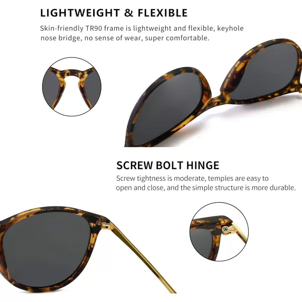 SUNGAIT Vintage Round Sunglasses for Women Men Classic Retro Designer StyleAmber Frame Matte FinishPolarized Gray Lens