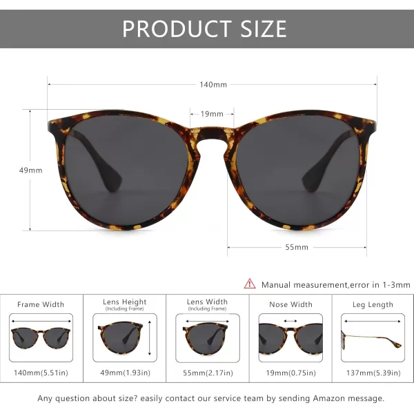 SUNGAIT Vintage Round Sunglasses for Women Men Classic Retro Designer StyleAmber Frame Matte FinishPolarized Gray Lens
