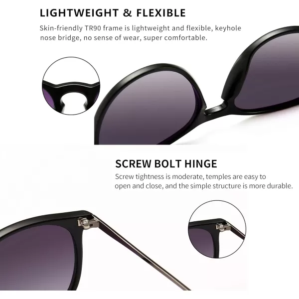 SUNGAIT Vintage Round Sunglasses for Women Men Classic Retro Designer StyleBlack Frame Matte FinishGray Gradient Lens