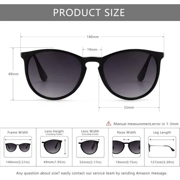 SUNGAIT Vintage Round Sunglasses for Women Men Classic Retro Designer StyleBlack Frame Matte FinishGray Gradient Lens