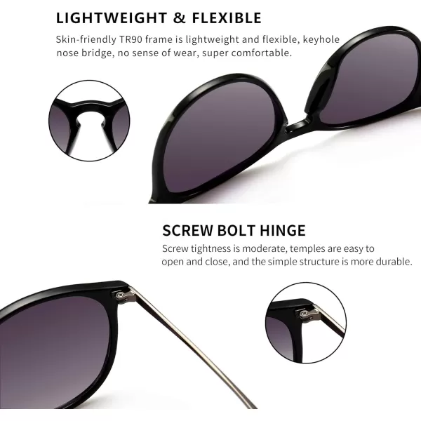 SUNGAIT Vintage Round Sunglasses for Women Men Classic Retro Designer StyleBlack Frameglossy FinishGray Gradient Lens