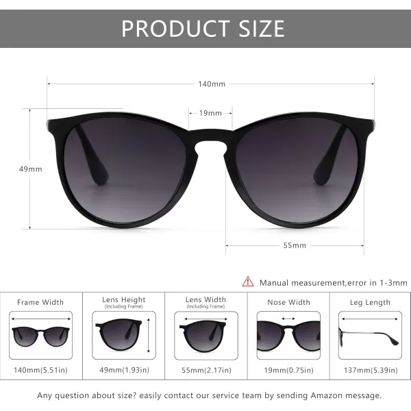SUNGAIT Vintage Round Sunglasses for Women Men Classic Retro Designer StyleBlack Frameglossy FinishGray Gradient Lens