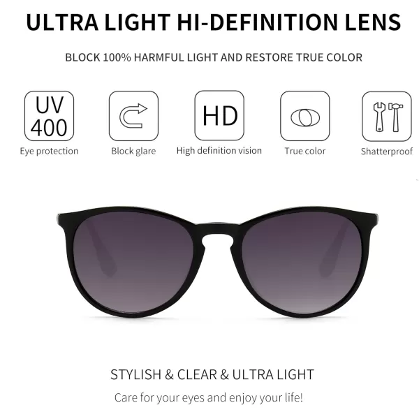 SUNGAIT Vintage Round Sunglasses for Women Men Classic Retro Designer StyleBlack Frameglossy FinishGray Gradient Lens