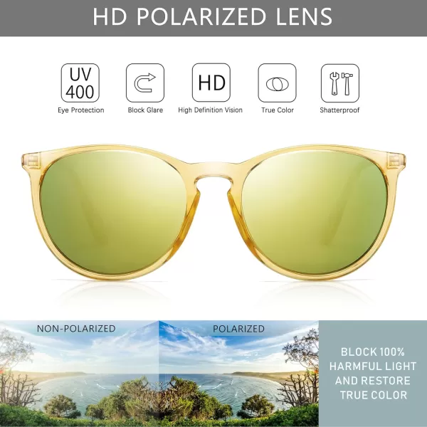 SUNGAIT Vintage Round Sunglasses for Women Men Classic Retro Designer StyleClear Yellow FramePolarized Yellow Green Lens