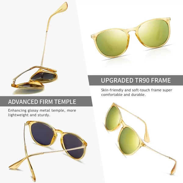 SUNGAIT Vintage Round Sunglasses for Women Men Classic Retro Designer StyleClear Yellow FramePolarized Yellow Green Lens