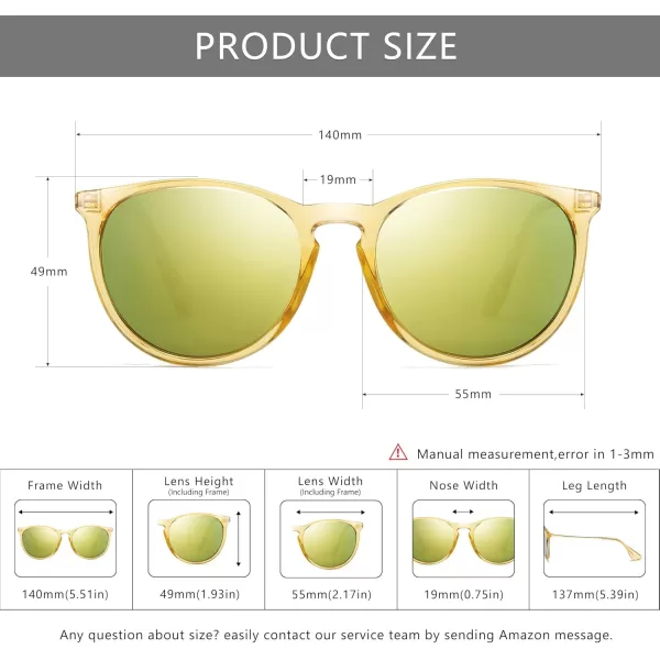 SUNGAIT Vintage Round Sunglasses for Women Men Classic Retro Designer StyleClear Yellow FramePolarized Yellow Green Lens
