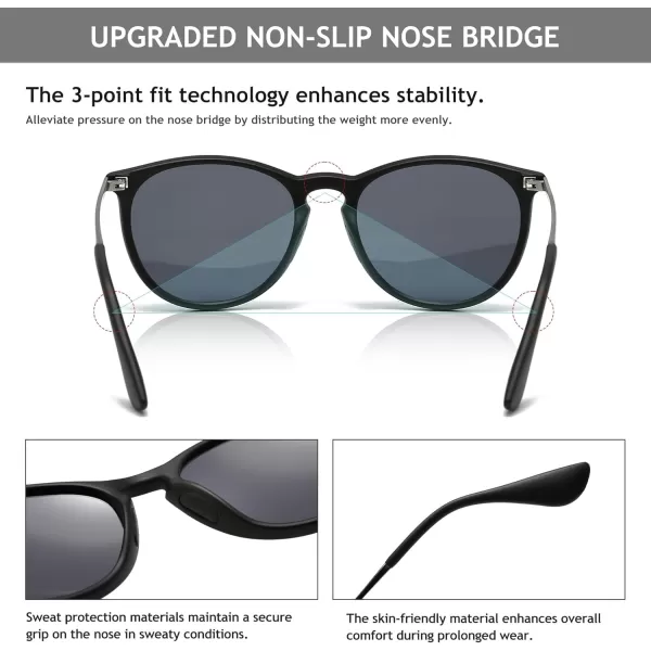 SUNGAIT Vintage Round Sunglasses for Women Men Classic Retro Designer StyleMatte Black FramenonslipPolarized Gray Lens